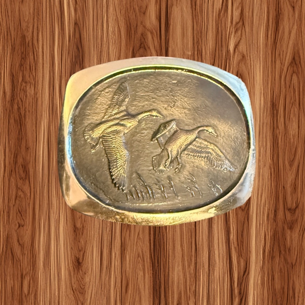 Vintage Steven L. Knight Sculpted Belt Buckle Geese in Flight Solid Bronze, 1988